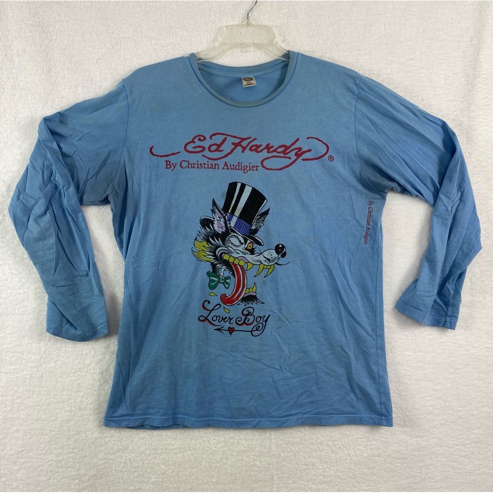 Ed Hardy wolf Blue Long Sleeve size XL